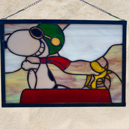 Snoopy and Woodstock Inspired Stained Glass Suncatcher