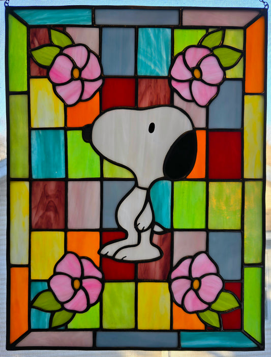 Snoopy Charlie Brown Inspired Stained Glass Suncatcher Spring