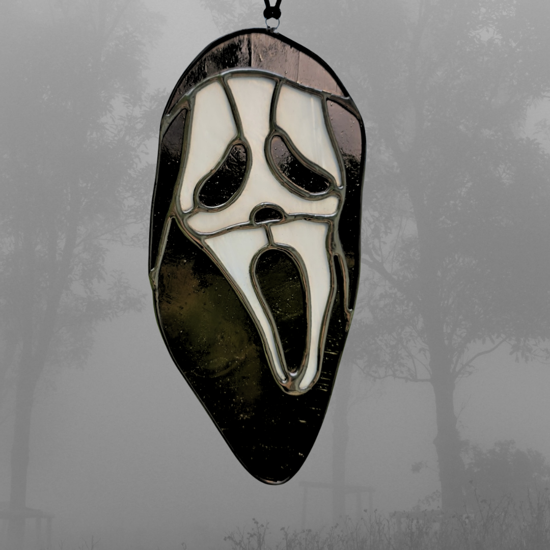 Scream Mask Ghost Face Halloween Themed Stained Glass Suncatcher