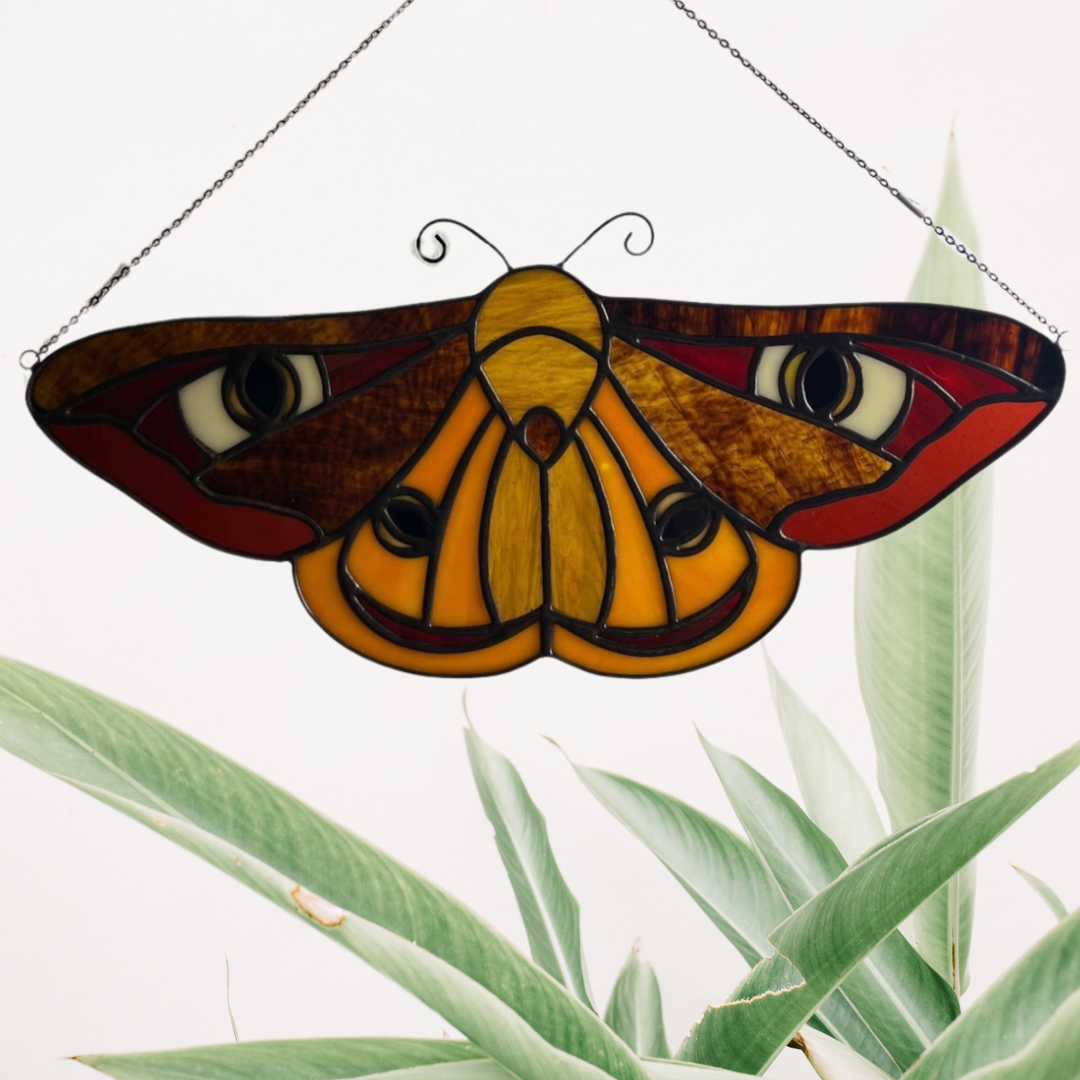 Emperor Moth Butterfly Stained Glass Suncatcher