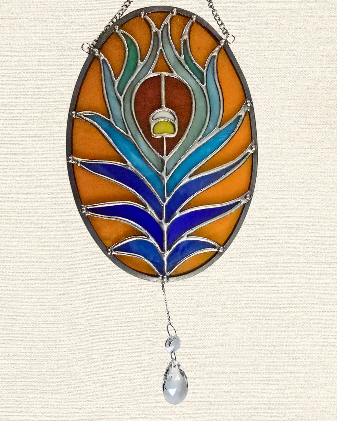Bird Peacock Feather Stained Glass Suncatcher
