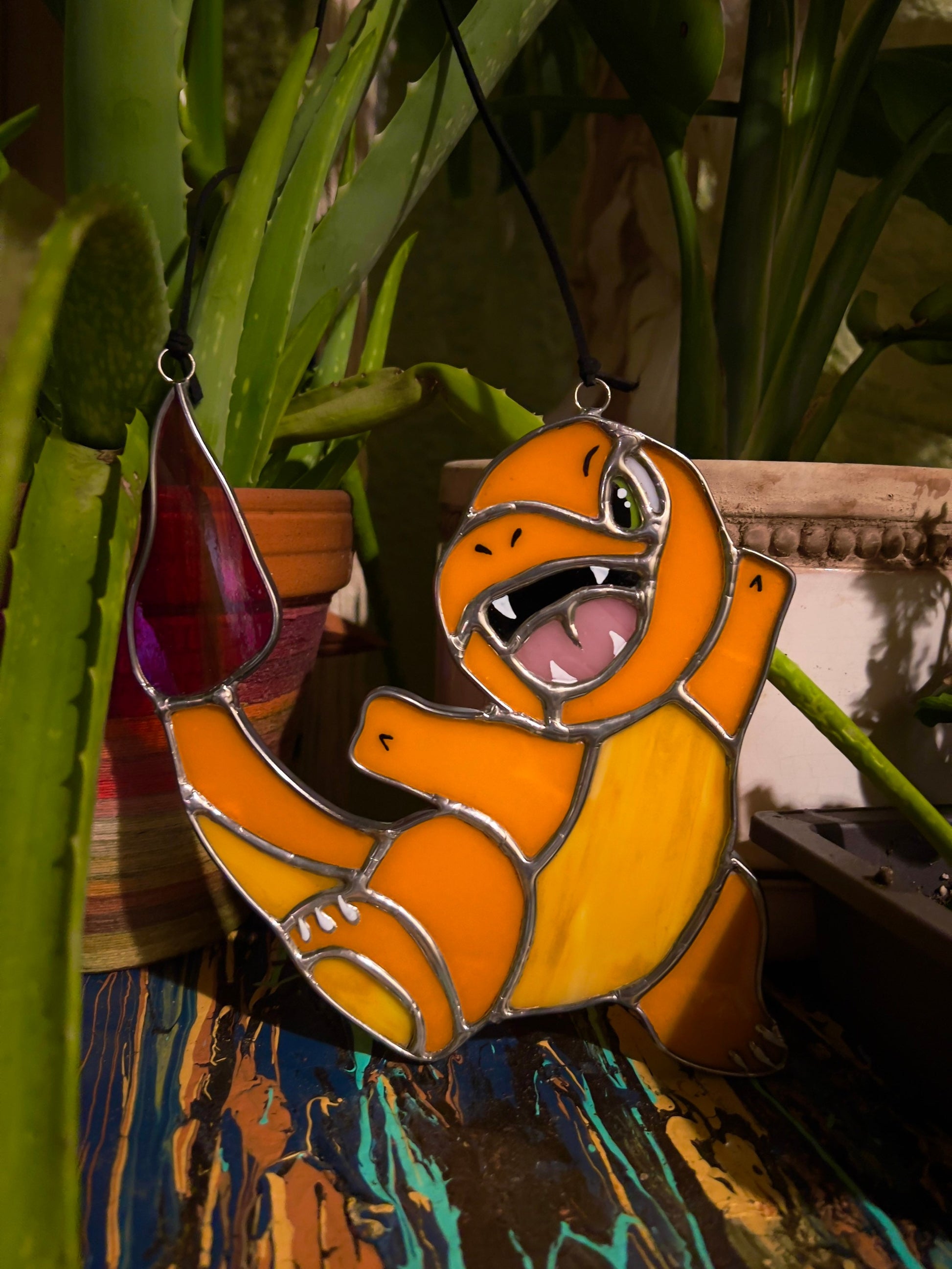 Charmander Inspired Stained Glass Suncatcher or Nightlight Miasnoodle