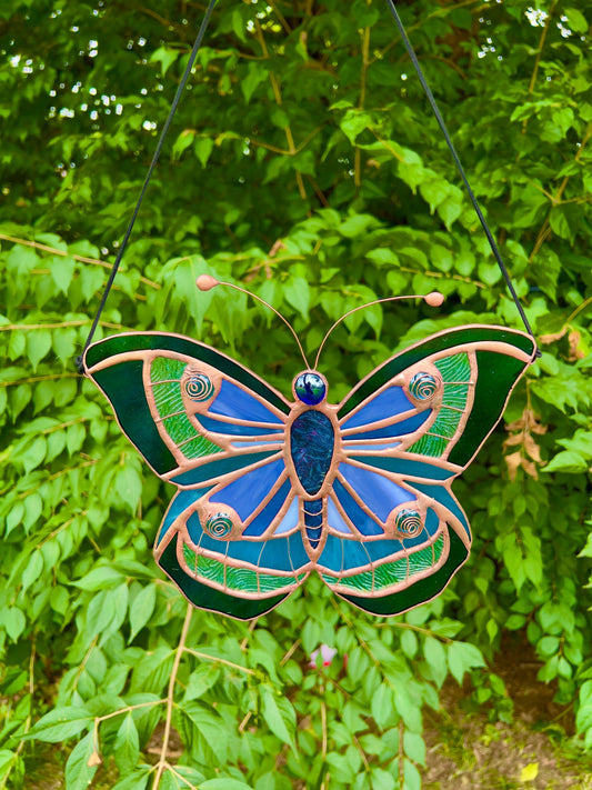 Blue Butterfly Stained Glass Suncatcher