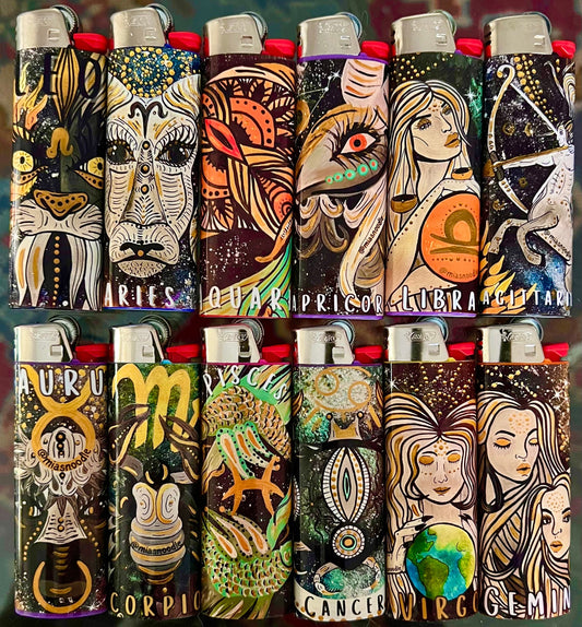 Zodiac Signs Astrology Colored Painting Printed Lighters