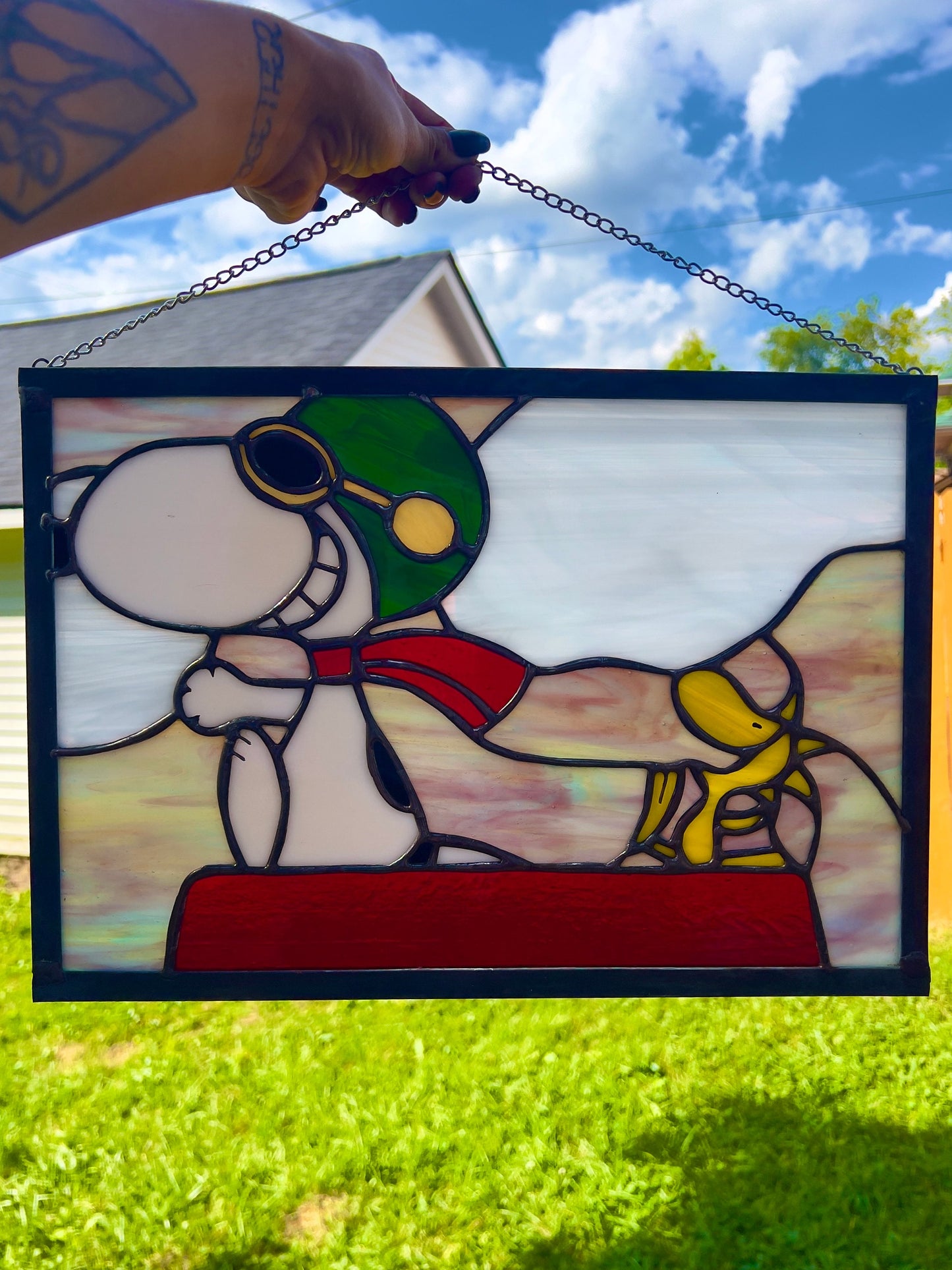 Snoopy and Woodstock Inspired Stained Glass Suncatcher