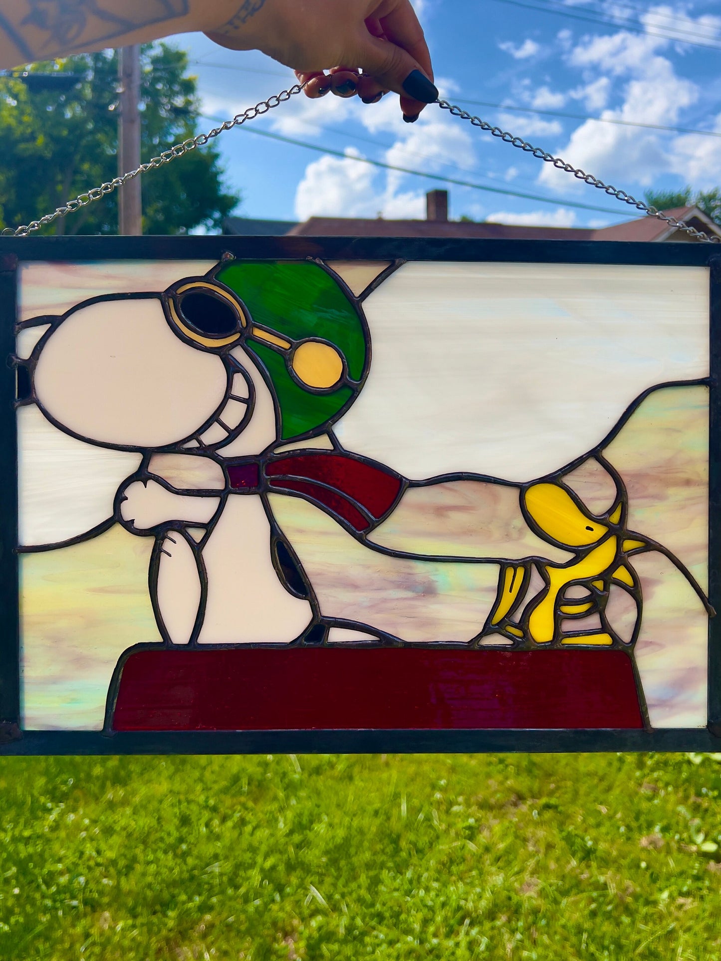 Snoopy and Woodstock Inspired Stained Glass Suncatcher